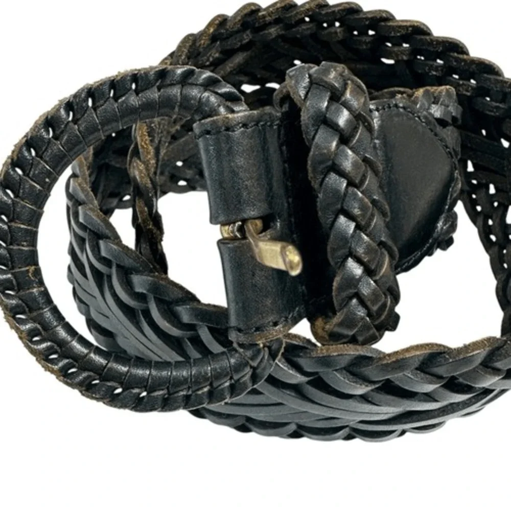 One World Brown Woven Leather Bohemian Belt, S